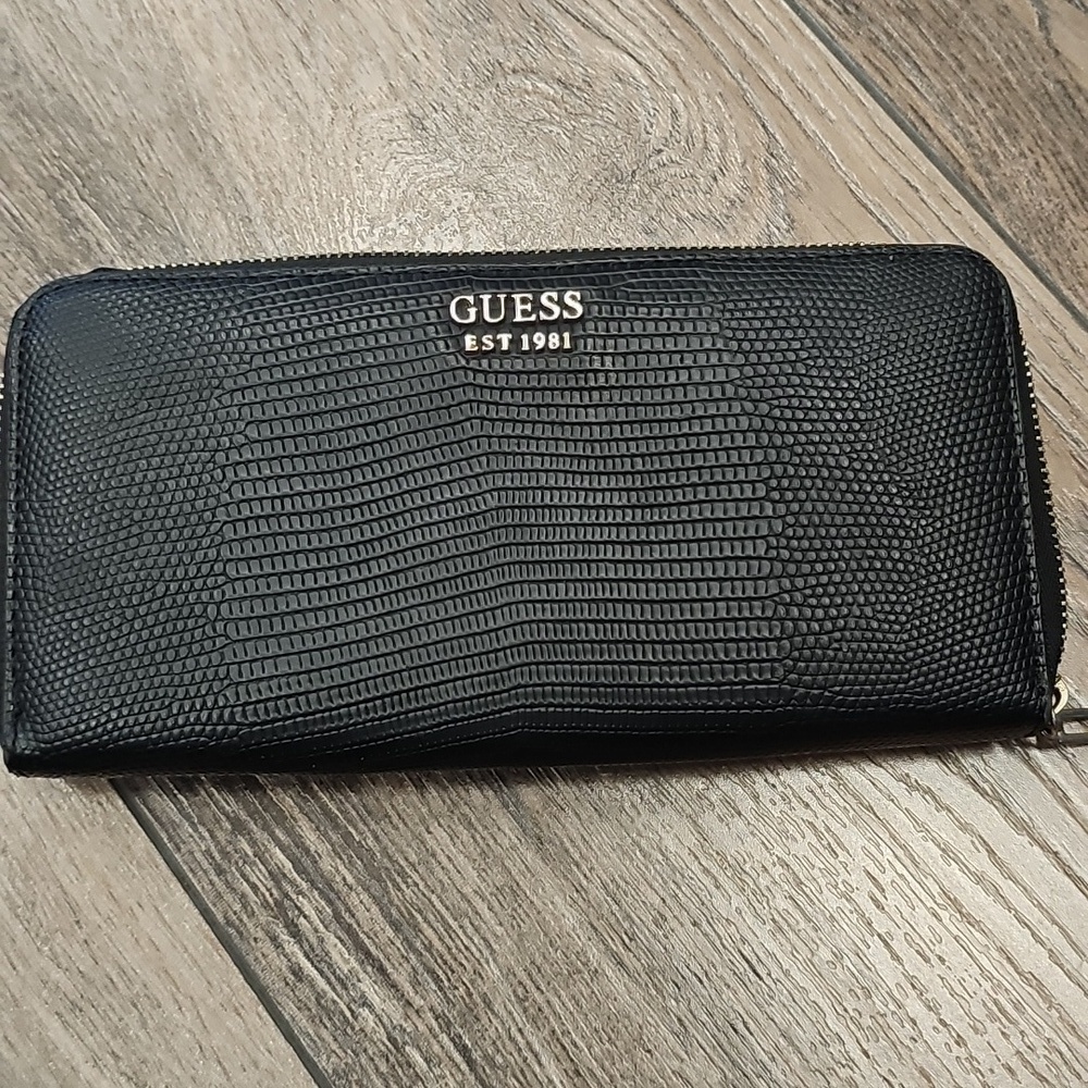 Guess, Vintage, Classic, Faux, Black Embossed, Wallet, Casual, Chic, Basic